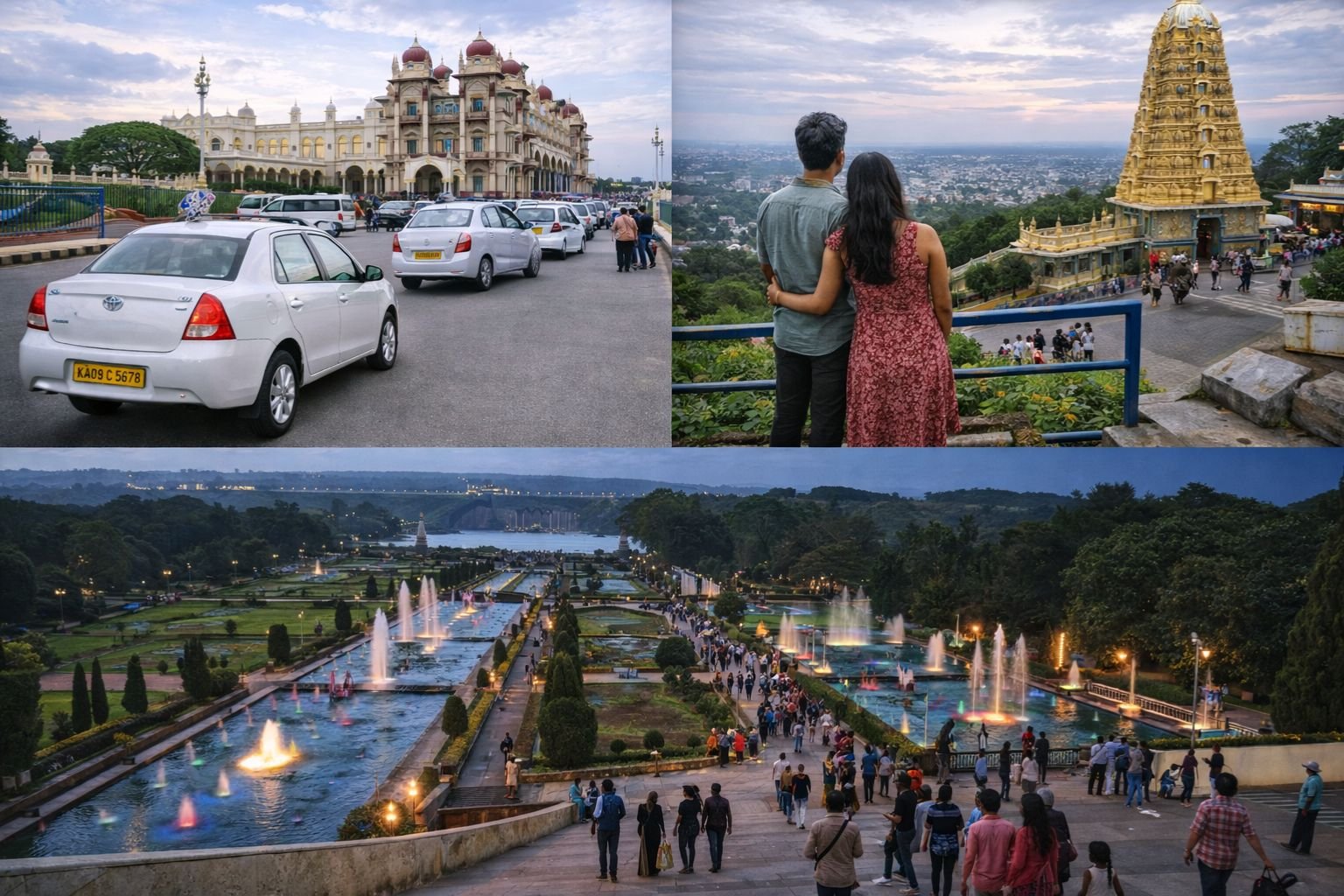 Mysore taxi service with local route planning - Palace, Chamundi, Brindavan